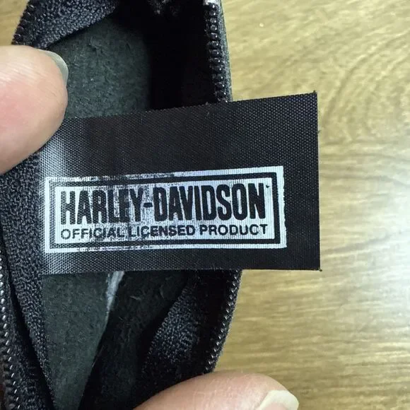 Harley Davidson Genuine Leather Black Small Coin Pouch Zip Embroidered Biker - Picture 6 of 8